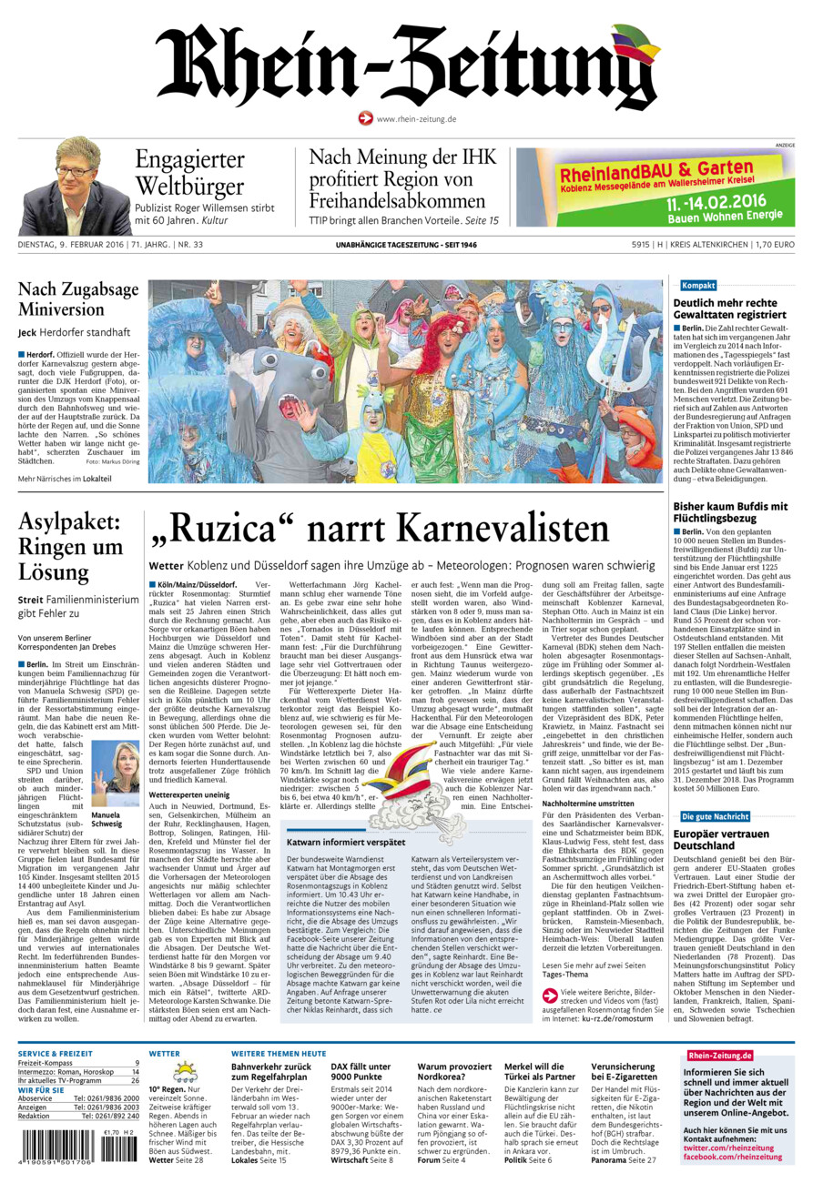 Rhein-Zeitung Kreis Altenkirchen vom Dienstag, 09.02.2016