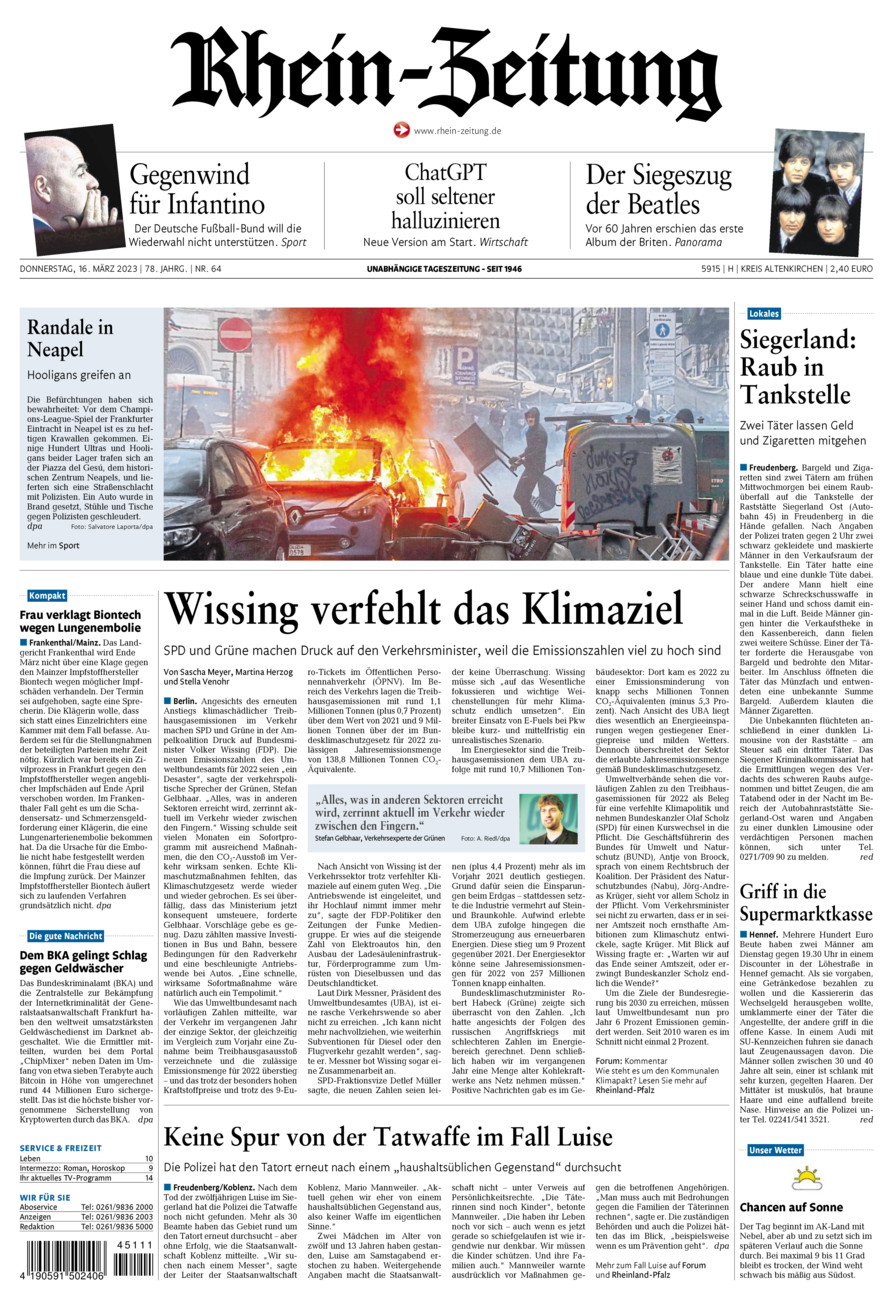 Rhein-Zeitung Kreis Altenkirchen vom Donnerstag, 16.03.2023