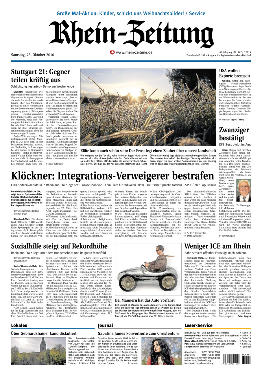 Rhein-Zeitung Kreis Altenkirchen vom Samstag, 23.10.2010