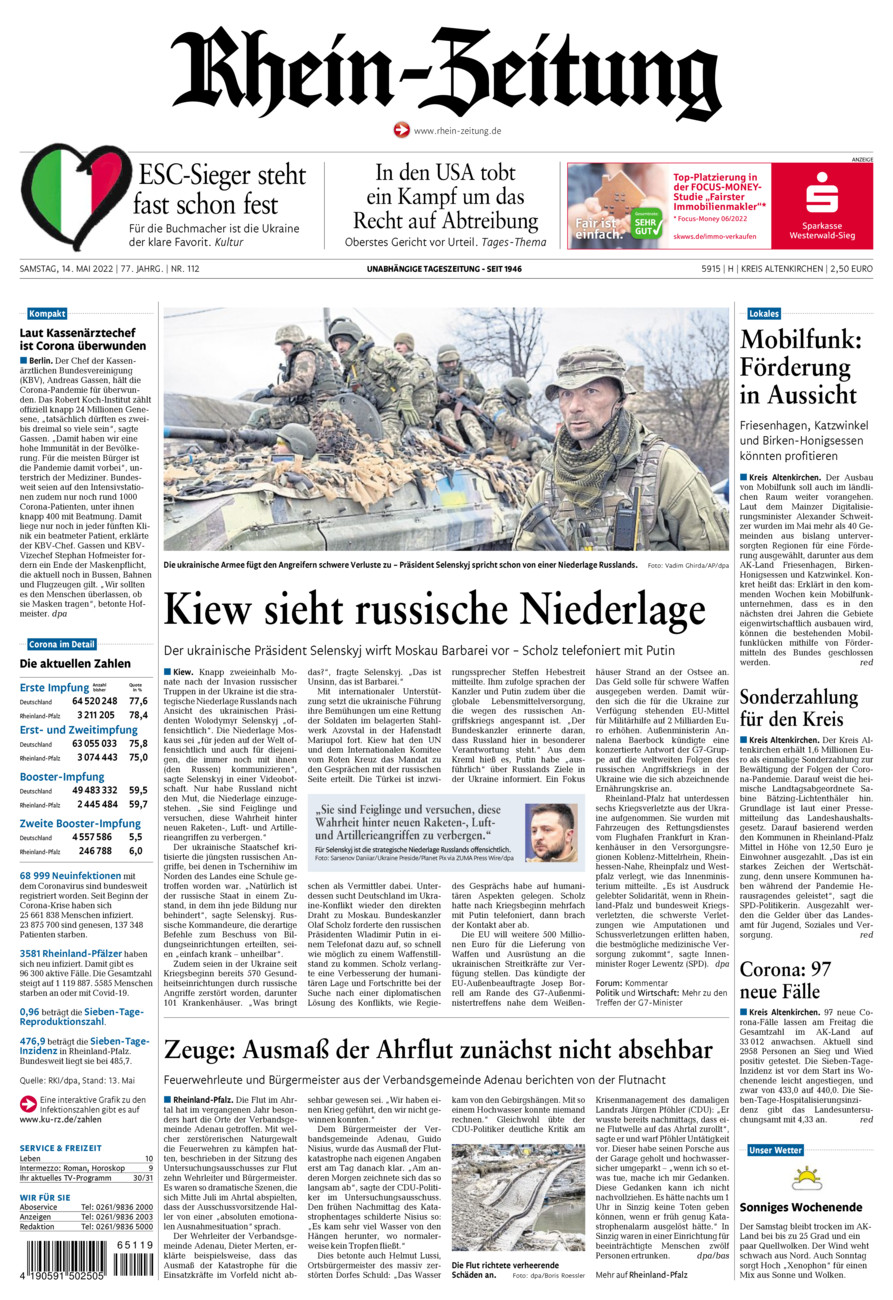 Rhein-Zeitung Kreis Altenkirchen vom Samstag, 14.05.2022