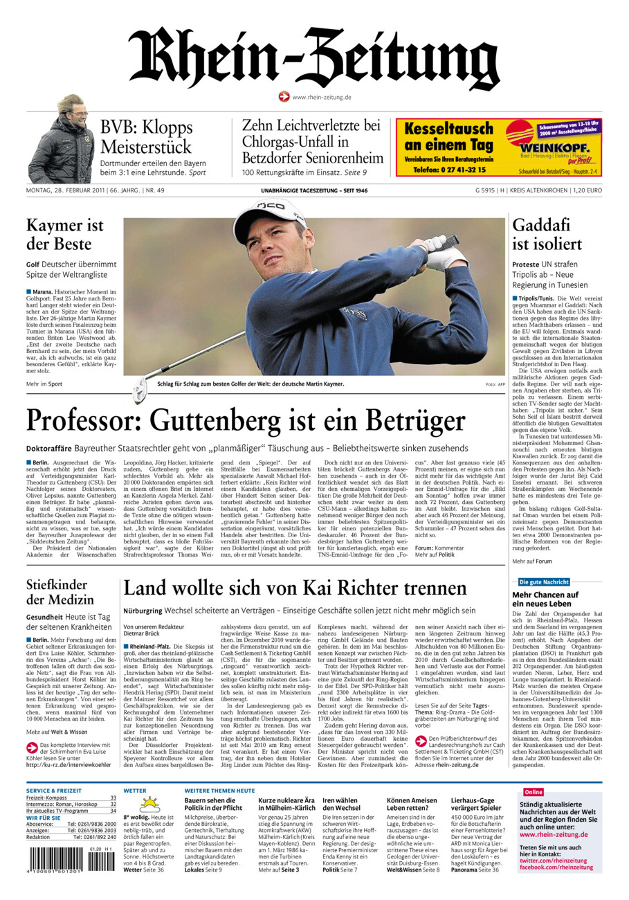 Rhein-Zeitung Kreis Altenkirchen vom Montag, 28.02.2011