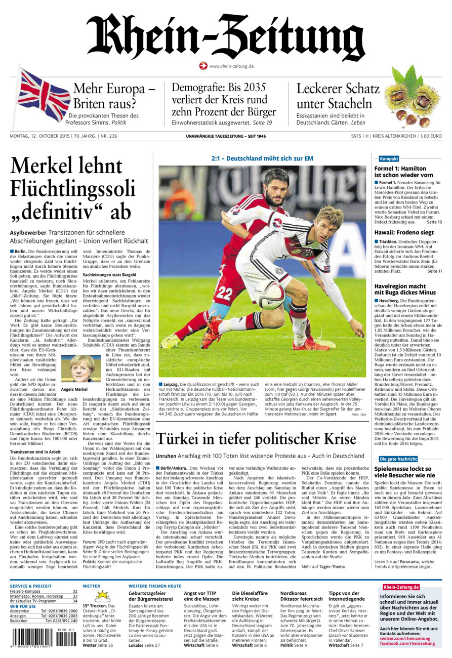 Rhein-Zeitung Kreis Altenkirchen vom Montag, 12.10.2015