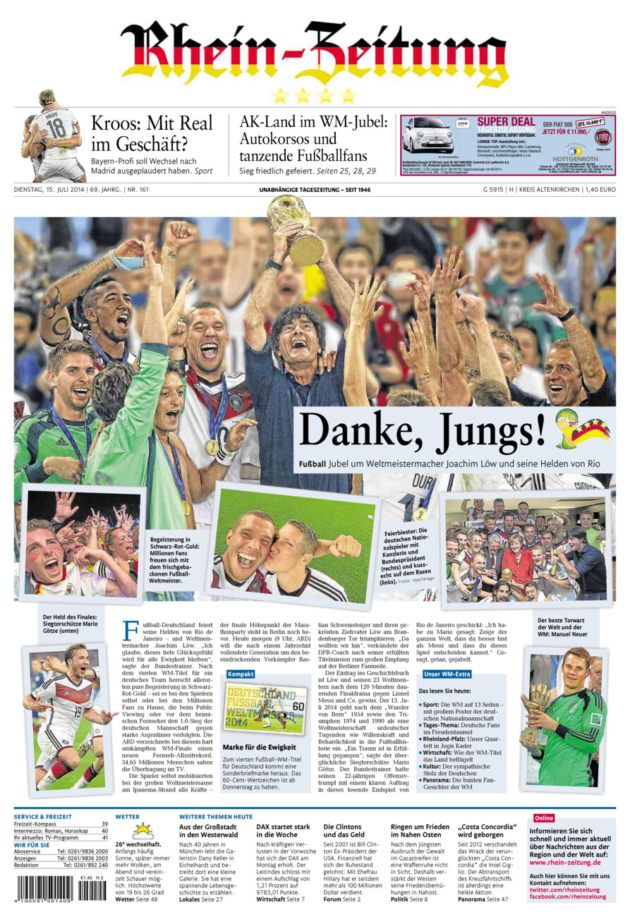 Rhein-Zeitung Kreis Altenkirchen vom Dienstag, 15.07.2014