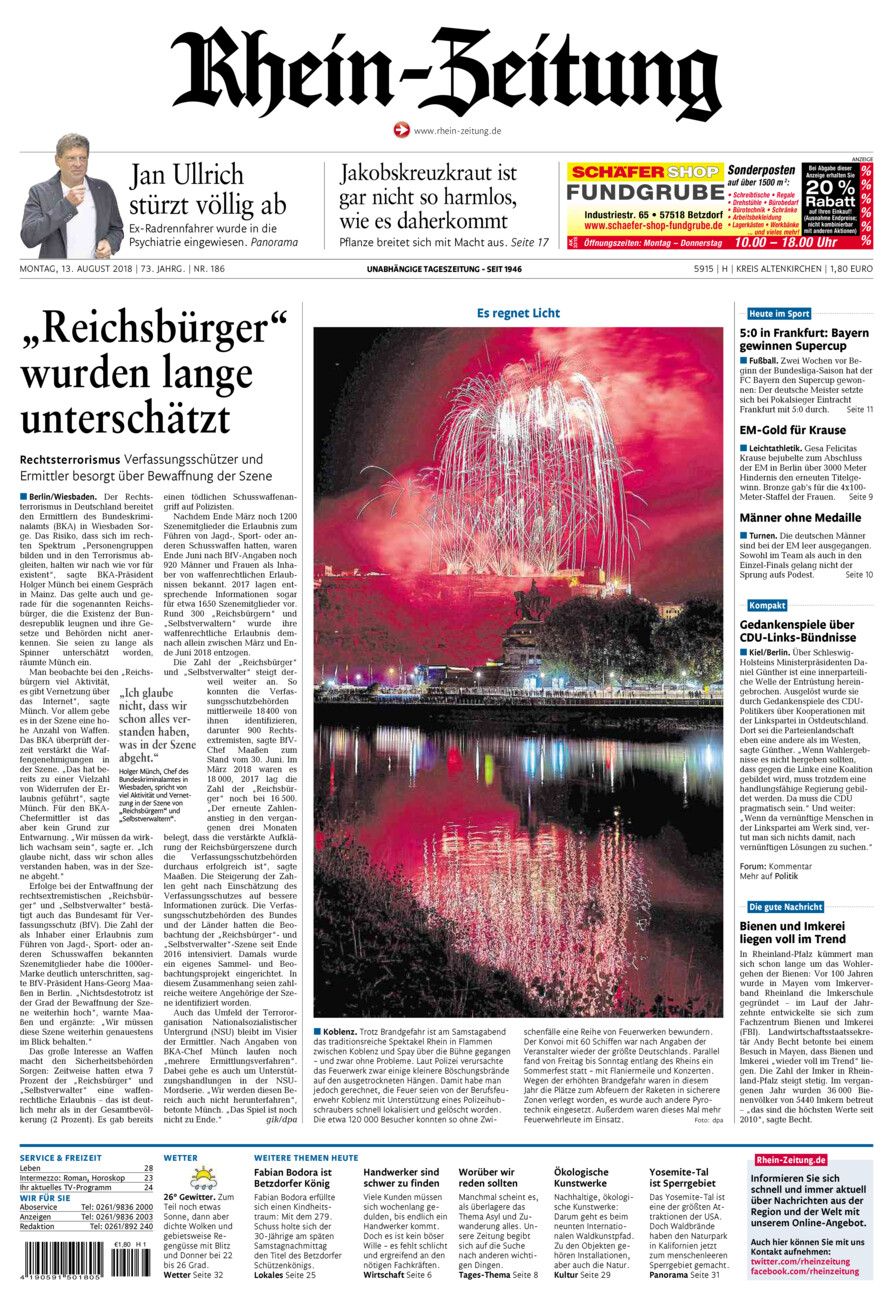 Rhein-Zeitung Kreis Altenkirchen vom Montag, 13.08.2018