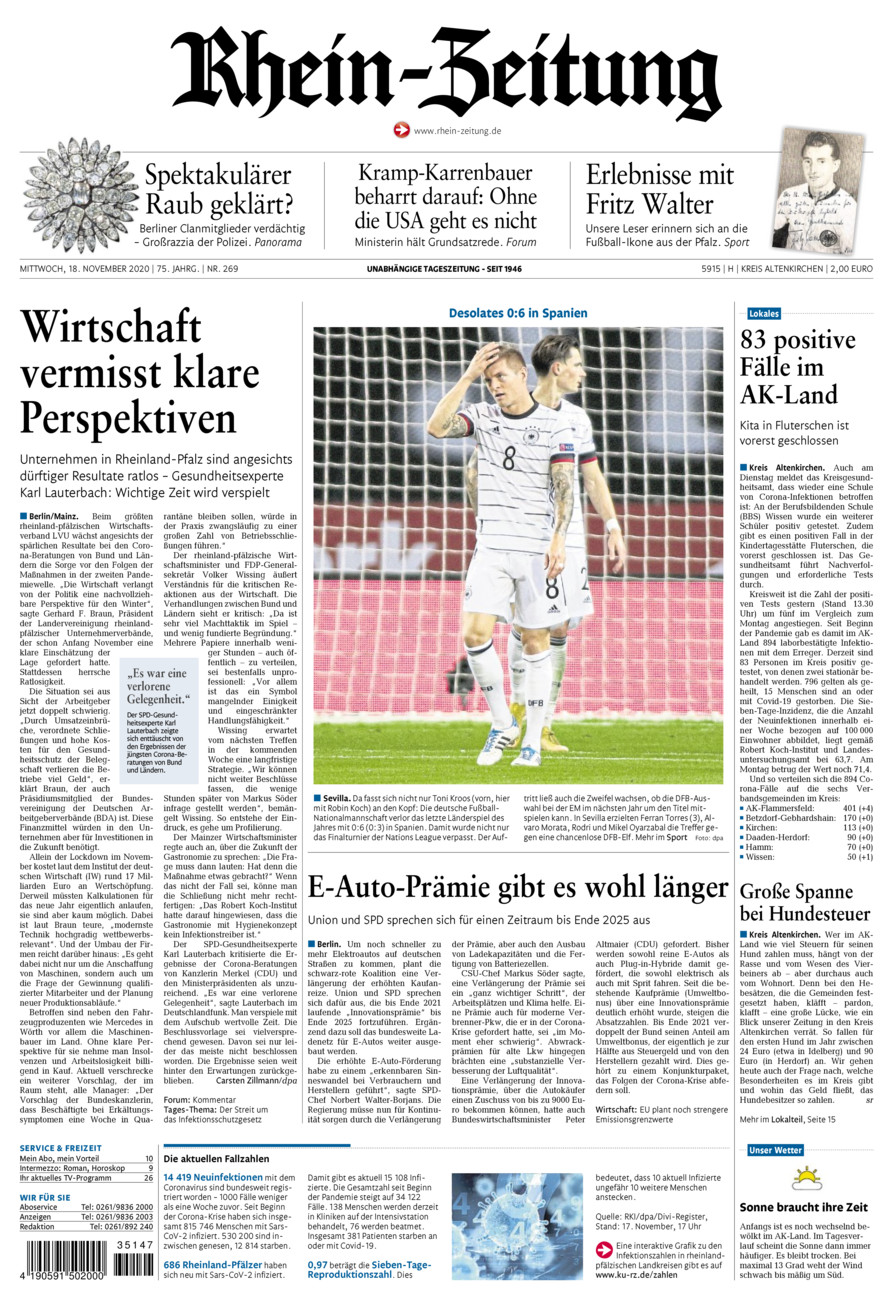 Rhein-Zeitung Kreis Altenkirchen vom Mittwoch, 18.11.2020