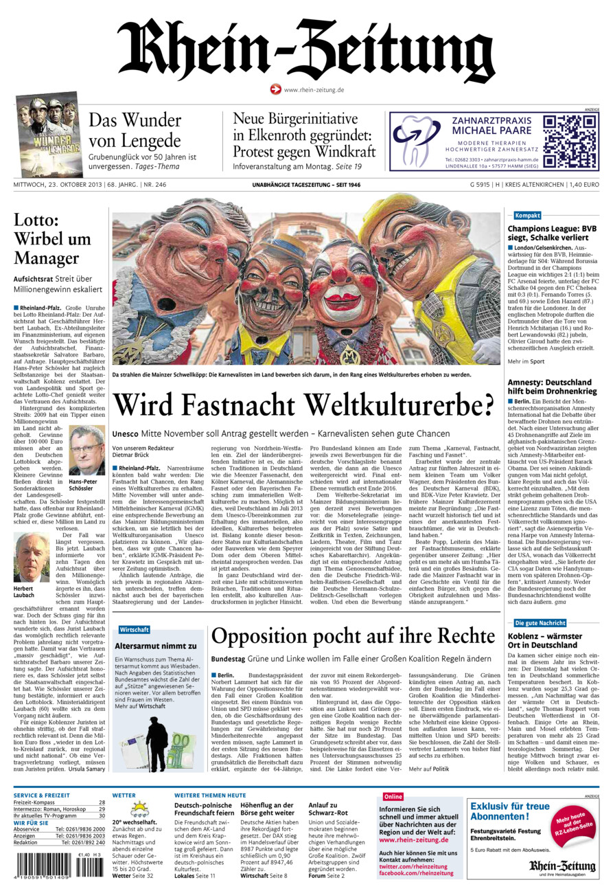 Rhein-Zeitung Kreis Altenkirchen vom Mittwoch, 23.10.2013