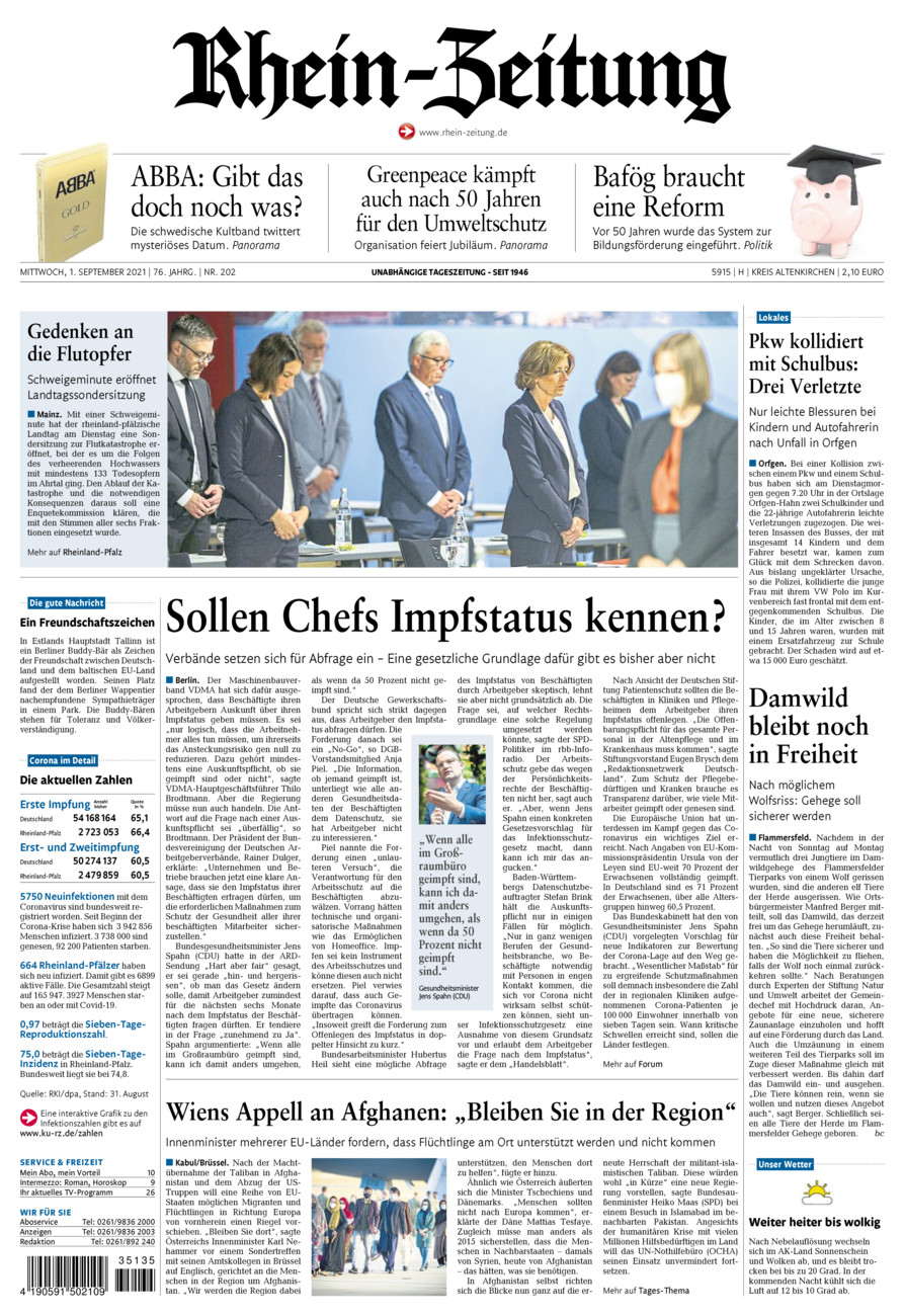 Rhein-Zeitung Kreis Altenkirchen vom Mittwoch, 01.09.2021