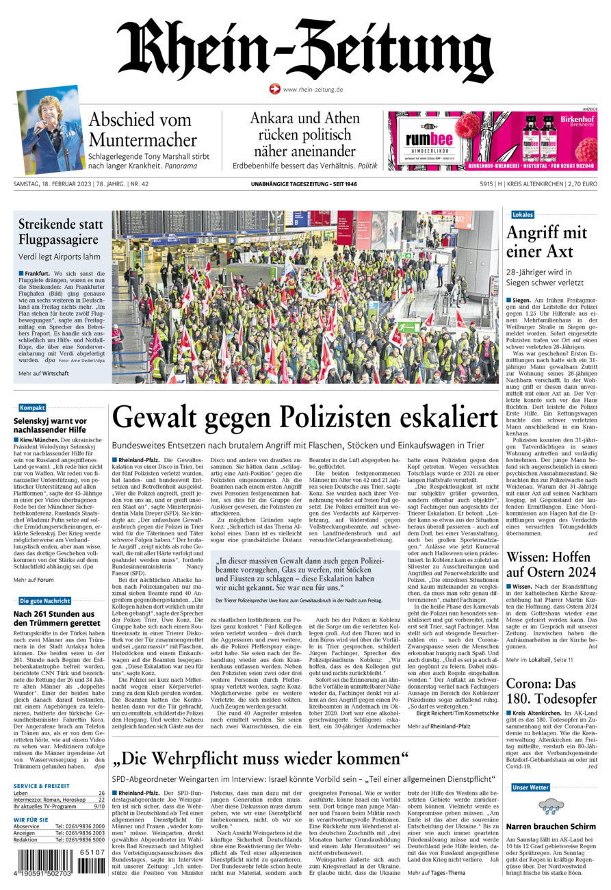 Rhein-Zeitung Kreis Altenkirchen vom Samstag, 18.02.2023