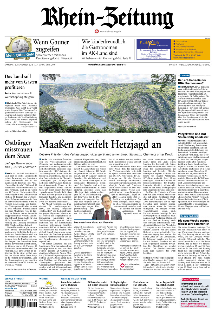 Rhein-Zeitung Kreis Altenkirchen vom Samstag, 08.09.2018