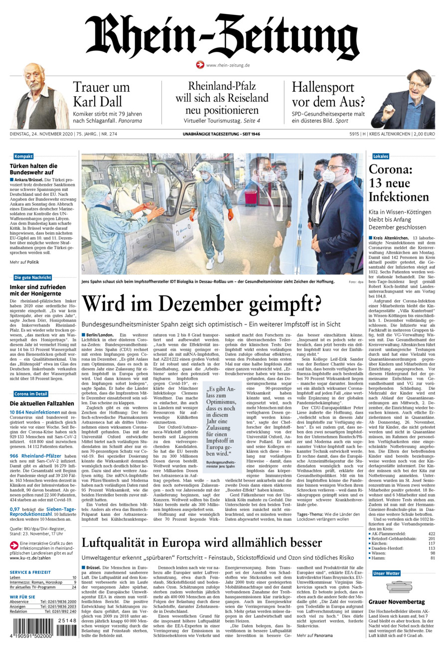Rhein-Zeitung Kreis Altenkirchen vom Dienstag, 24.11.2020