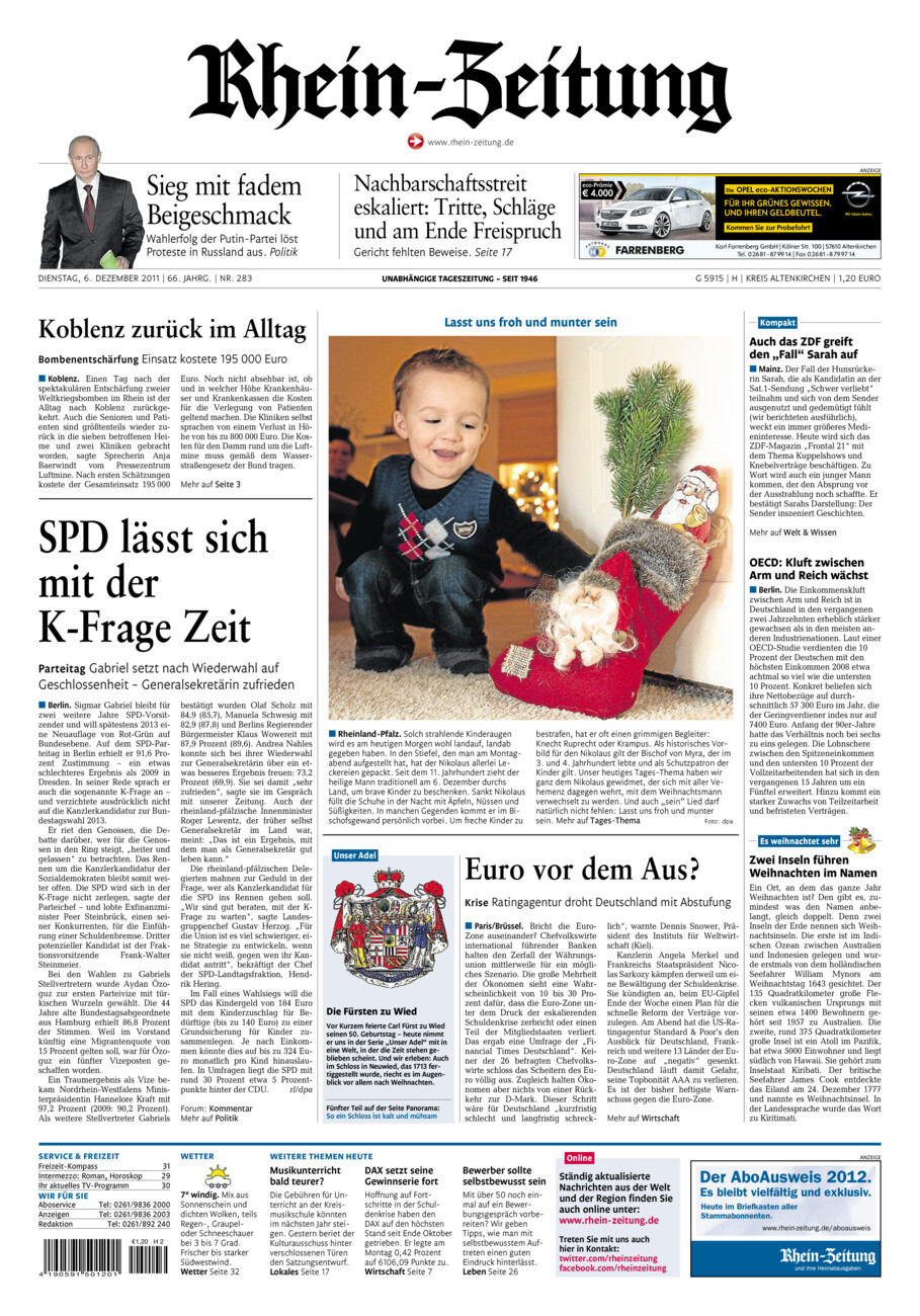 Rhein-Zeitung Kreis Altenkirchen vom Dienstag, 06.12.2011
