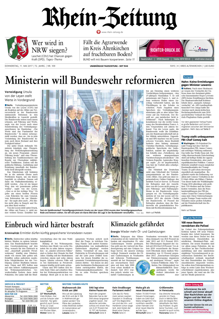 Rhein-Zeitung Kreis Altenkirchen vom Donnerstag, 11.05.2017