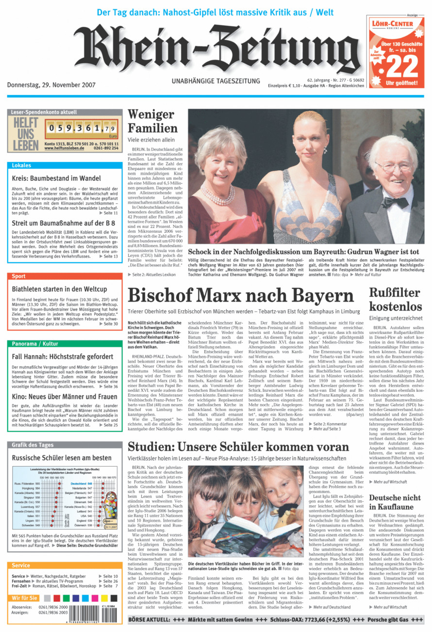 Rhein-Zeitung Kreis Altenkirchen vom Donnerstag, 29.11.2007