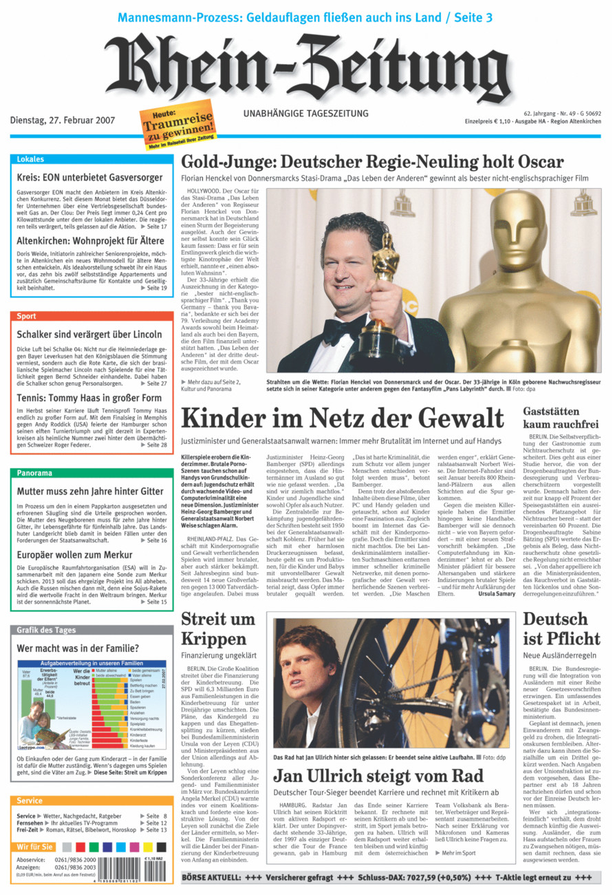 Rhein-Zeitung Kreis Altenkirchen vom Dienstag, 27.02.2007