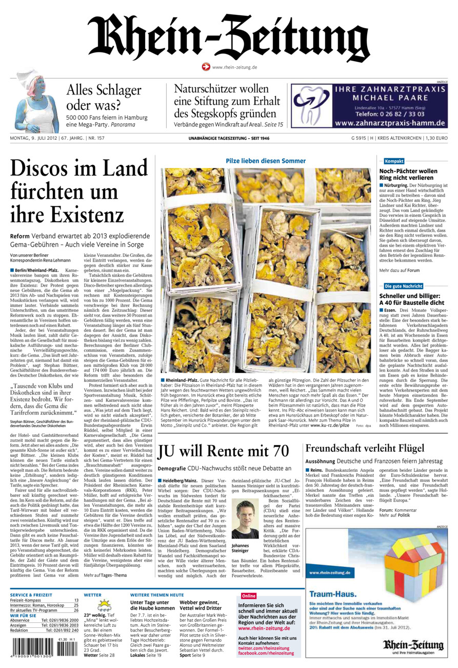 Rhein-Zeitung Kreis Altenkirchen vom Montag, 09.07.2012