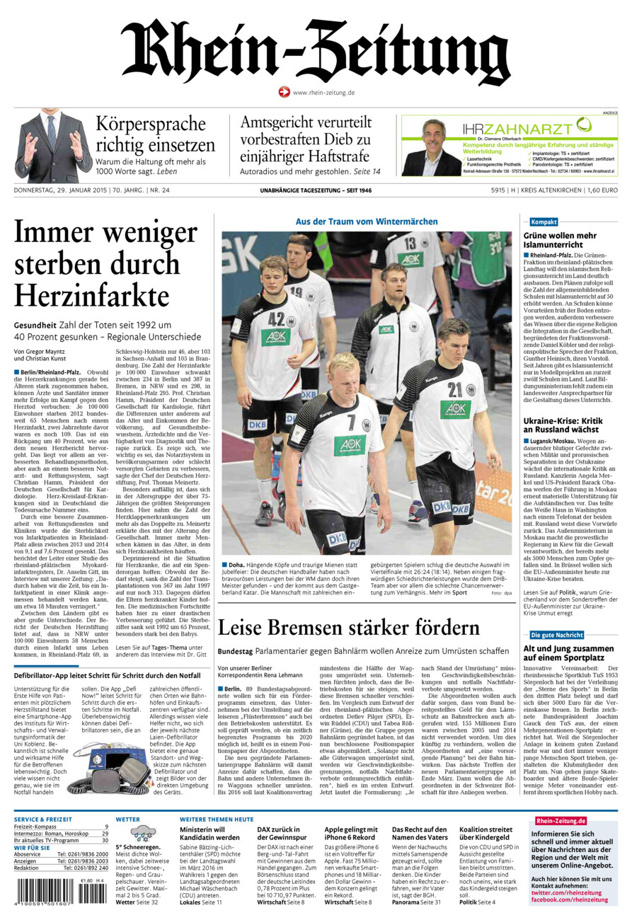 Rhein-Zeitung Kreis Altenkirchen vom Donnerstag, 29.01.2015