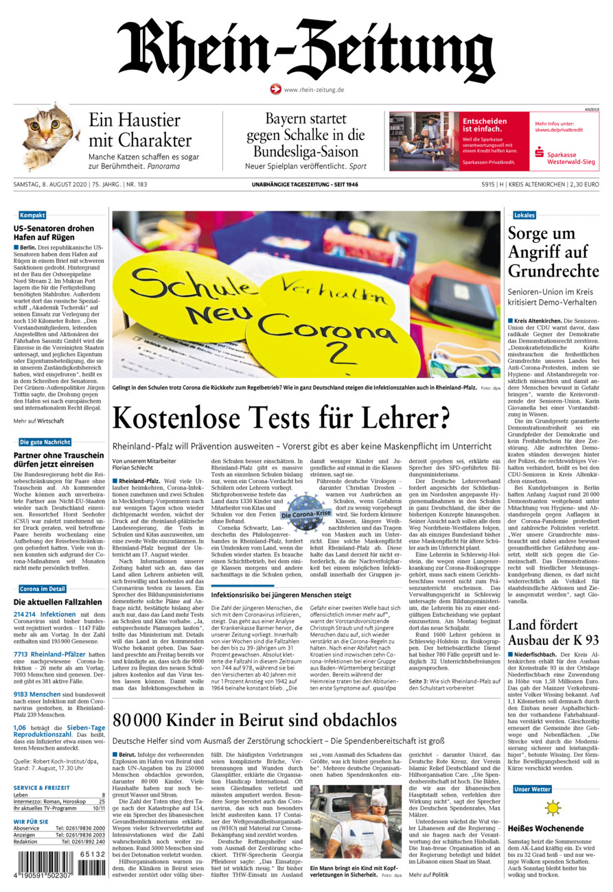Rhein-Zeitung Kreis Altenkirchen vom Samstag, 08.08.2020