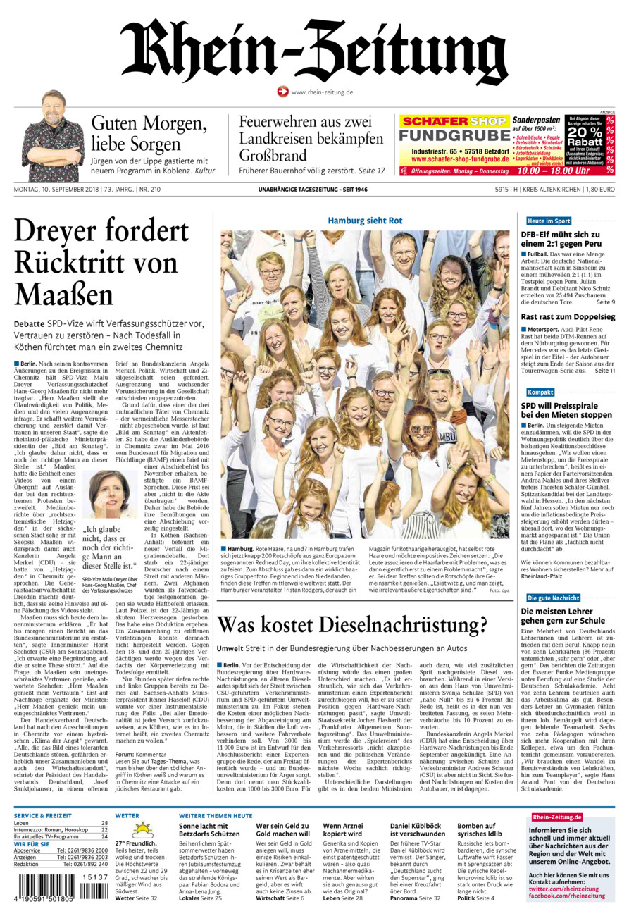 Rhein-Zeitung Kreis Altenkirchen vom Montag, 10.09.2018