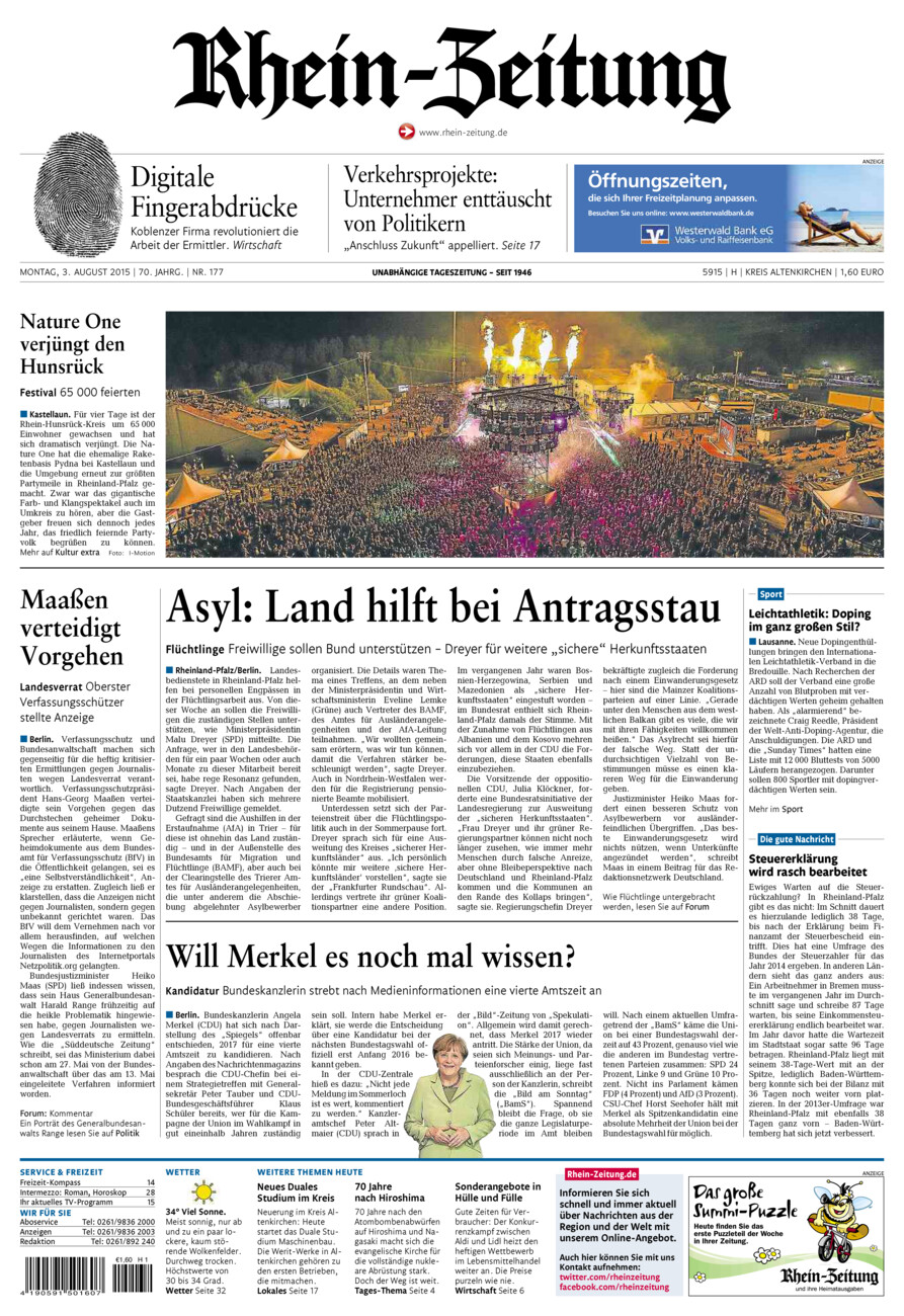 Rhein-Zeitung Kreis Altenkirchen vom Montag, 03.08.2015
