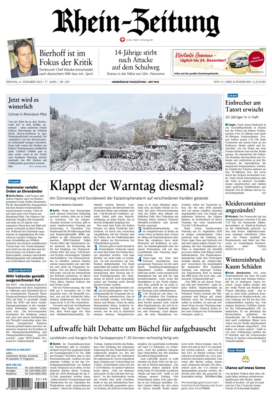 Rhein-Zeitung Kreis Altenkirchen vom Dienstag, 06.12.2022