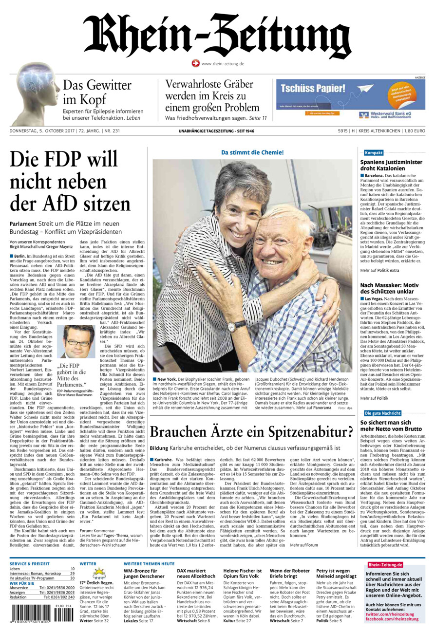 Rhein-Zeitung Kreis Altenkirchen vom Donnerstag, 05.10.2017