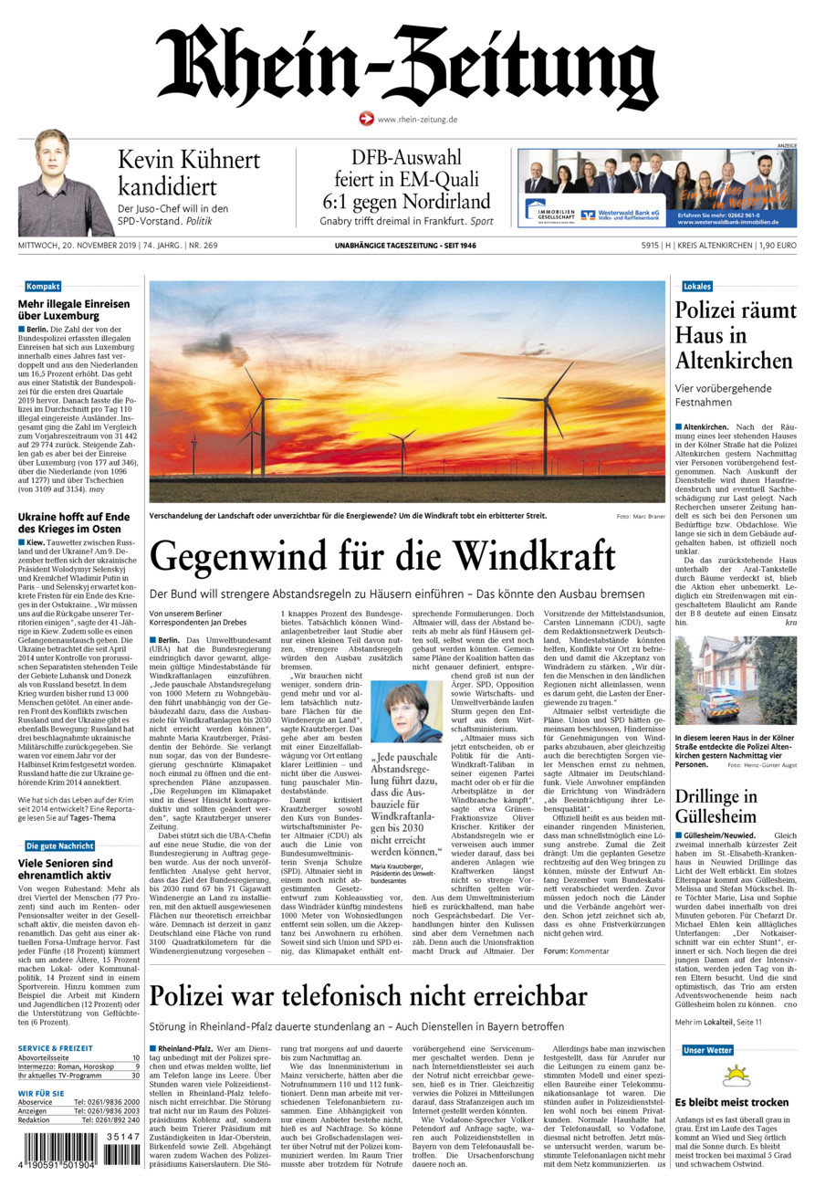 Rhein-Zeitung Kreis Altenkirchen vom Mittwoch, 20.11.2019
