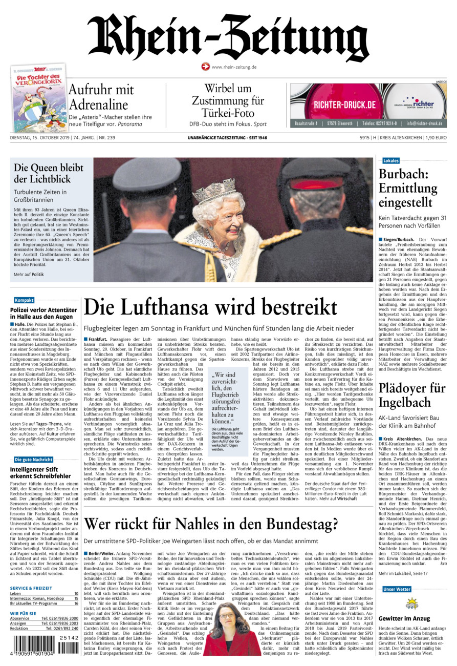 Rhein-Zeitung Kreis Altenkirchen vom Dienstag, 15.10.2019