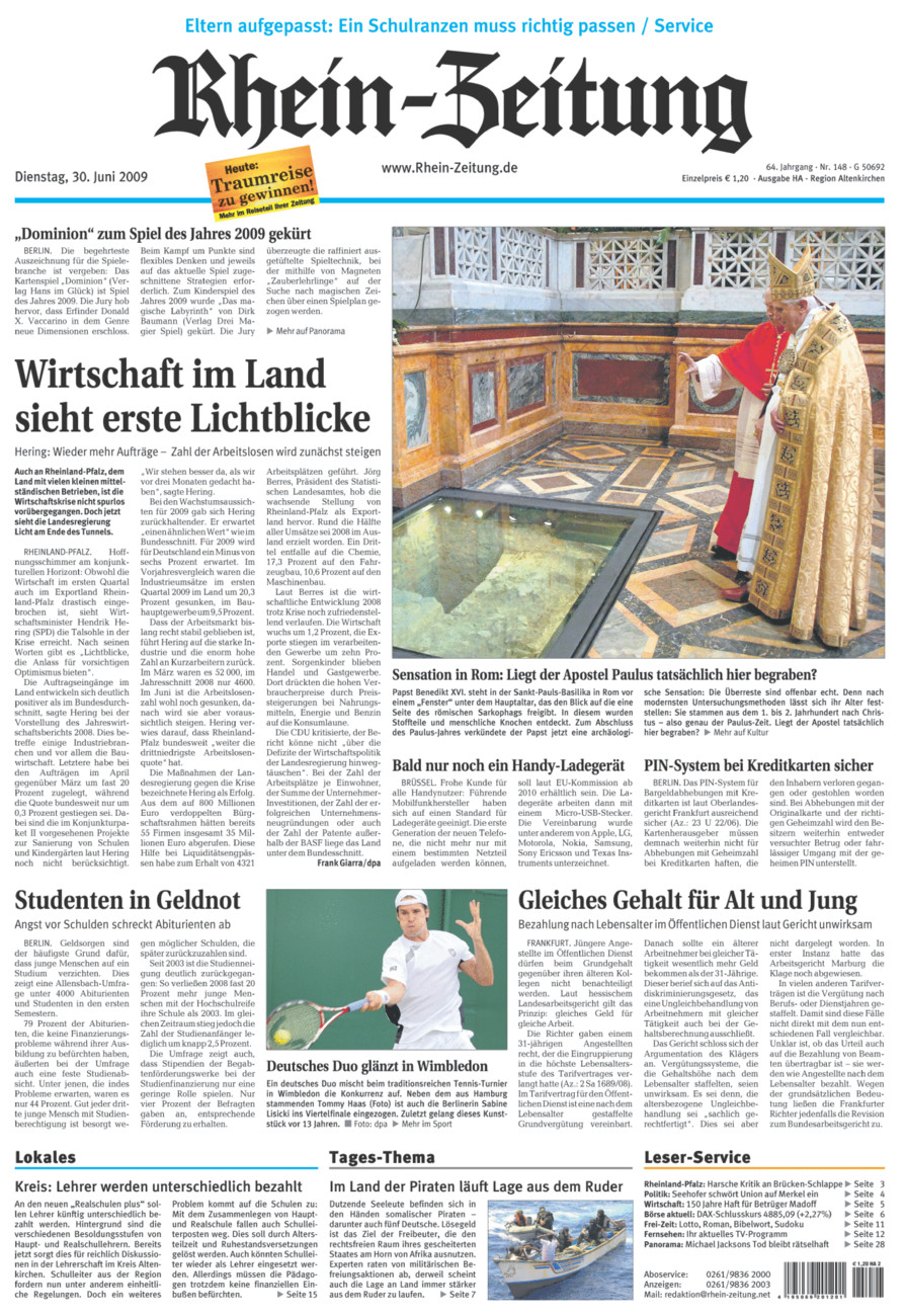 Rhein-Zeitung Kreis Altenkirchen vom Dienstag, 30.06.2009