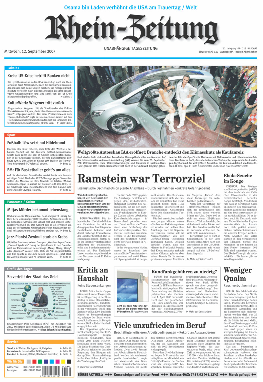 Rhein-Zeitung Kreis Altenkirchen vom Mittwoch, 12.09.2007