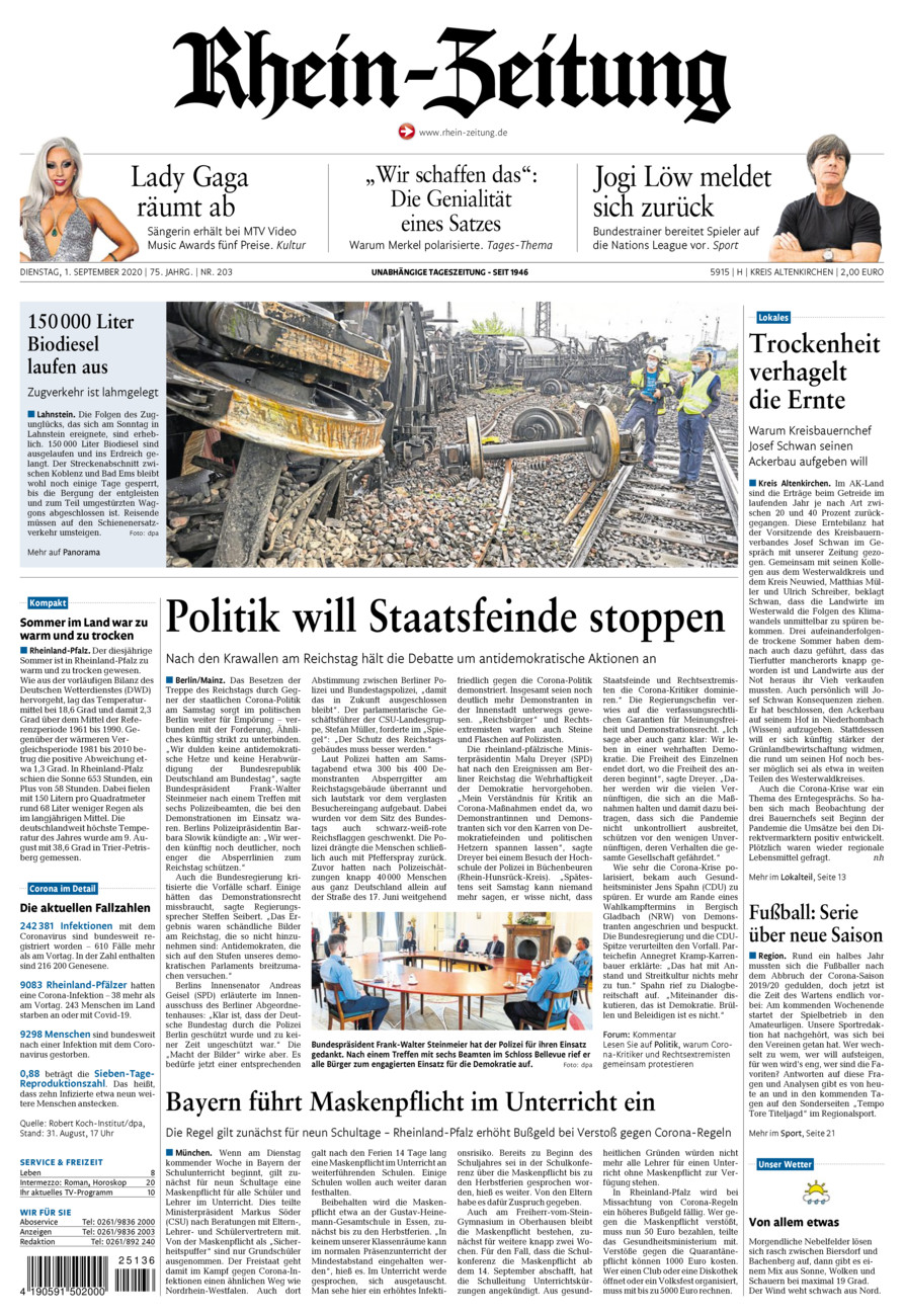 Rhein-Zeitung Kreis Altenkirchen vom Dienstag, 01.09.2020