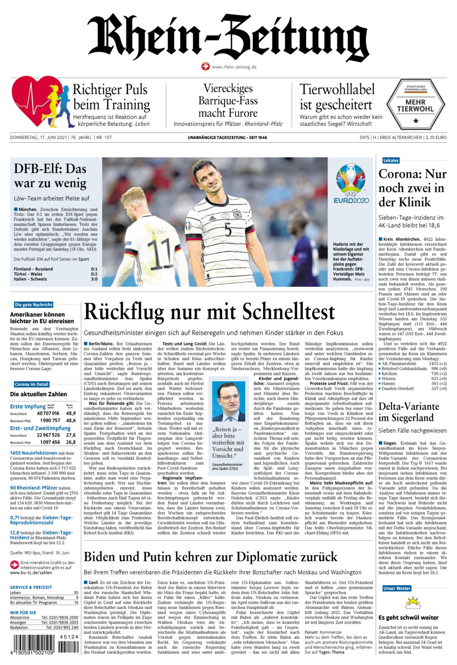 Rhein-Zeitung Kreis Altenkirchen vom Donnerstag, 17.06.2021