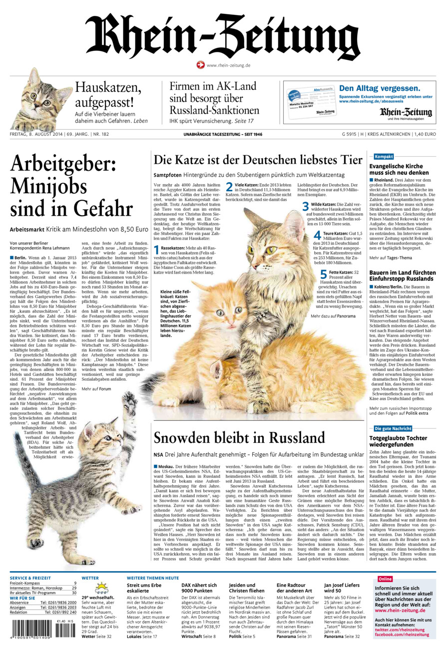 Rhein-Zeitung Kreis Altenkirchen vom Freitag, 08.08.2014