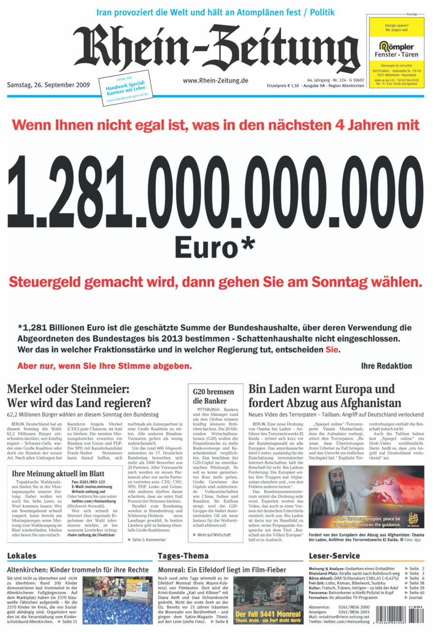 Rhein-Zeitung Kreis Altenkirchen vom Samstag, 26.09.2009