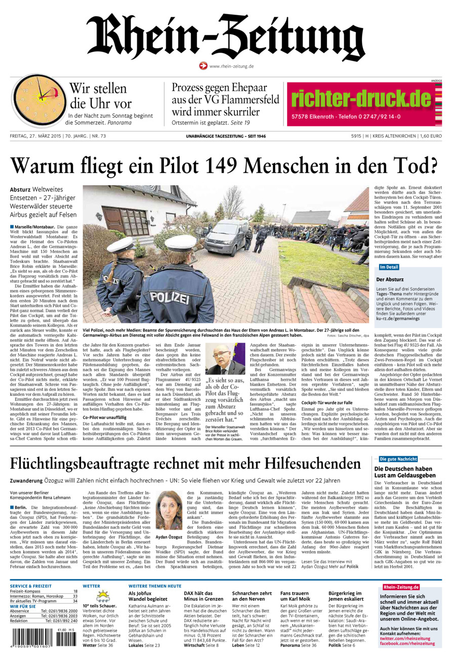 Rhein-Zeitung Kreis Altenkirchen vom Freitag, 27.03.2015