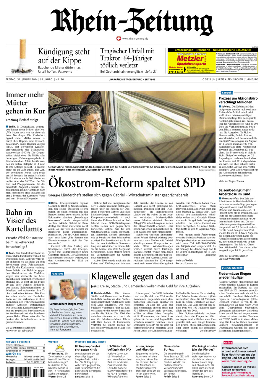 Rhein-Zeitung Kreis Altenkirchen vom Freitag, 31.01.2014