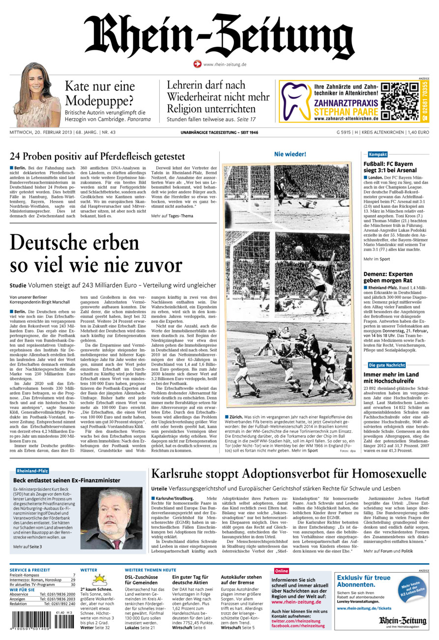 Rhein-Zeitung Kreis Altenkirchen vom Mittwoch, 20.02.2013