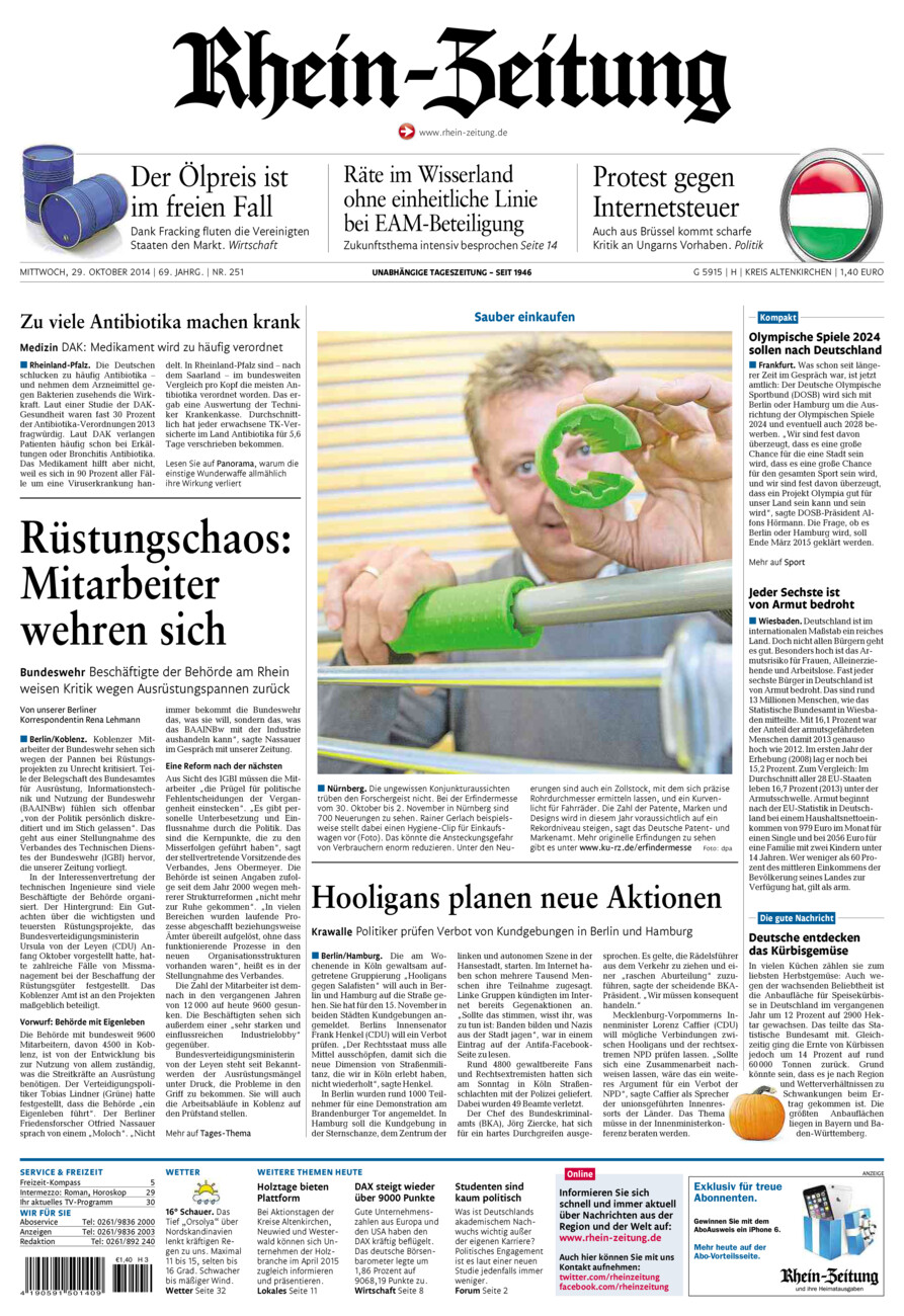Rhein-Zeitung Kreis Altenkirchen vom Mittwoch, 29.10.2014