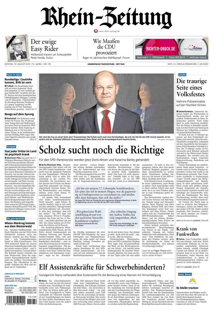 Rhein-Zeitung Kreis Altenkirchen vom Montag, 19.08.2019