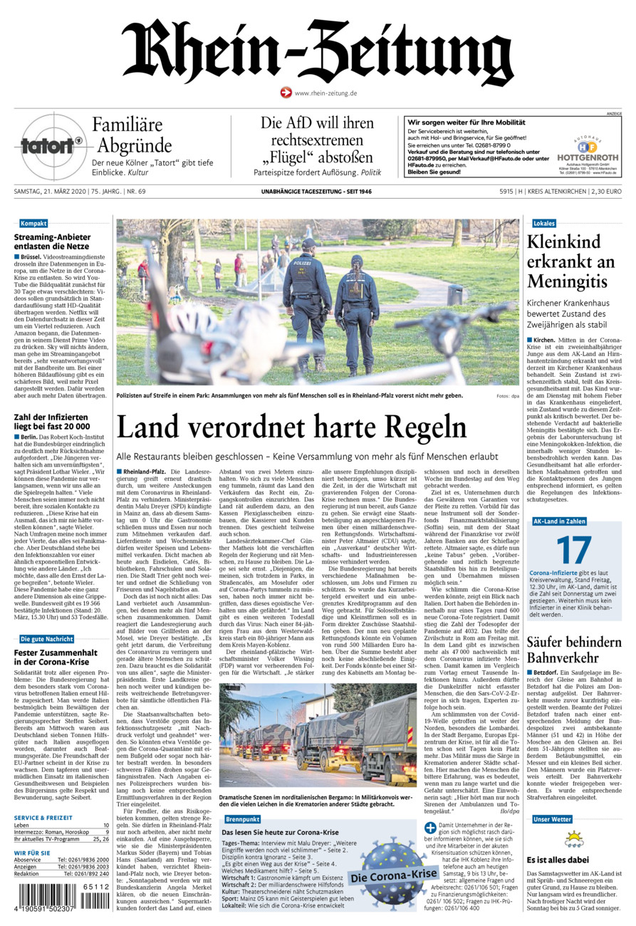 Rhein-Zeitung Kreis Altenkirchen vom Samstag, 21.03.2020