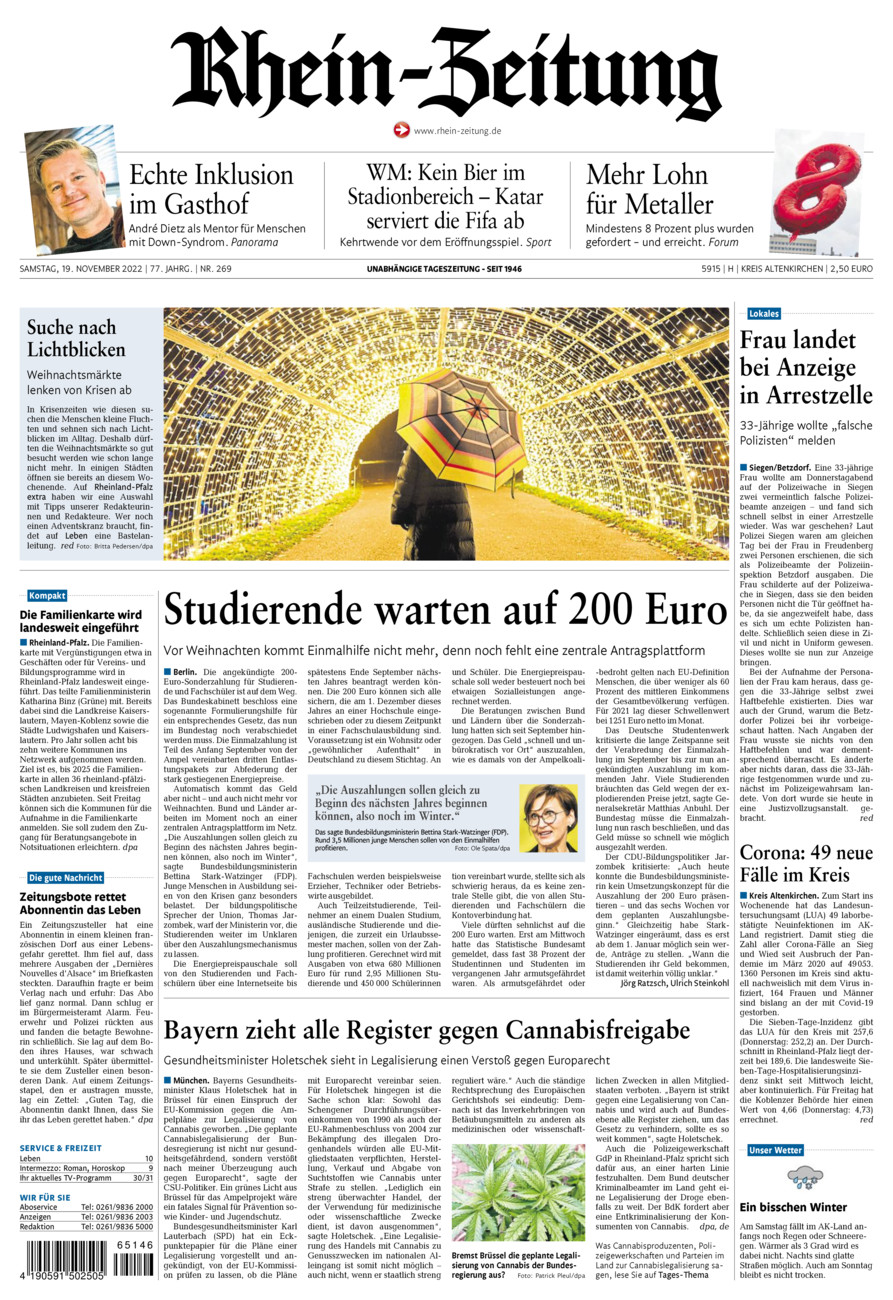 Rhein-Zeitung Kreis Altenkirchen vom Samstag, 19.11.2022