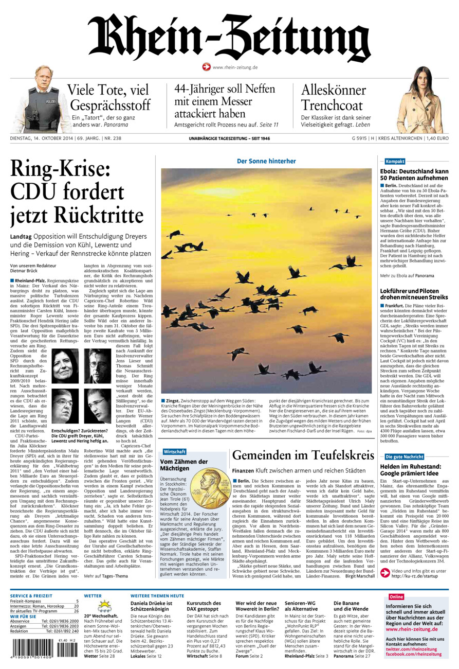 Rhein-Zeitung Kreis Altenkirchen vom Dienstag, 14.10.2014