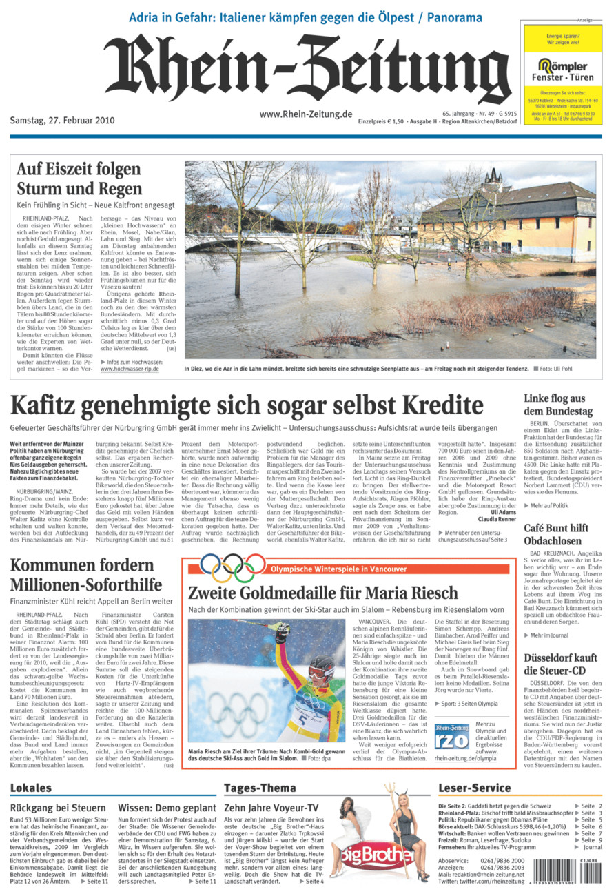 Rhein-Zeitung Kreis Altenkirchen vom Samstag, 27.02.2010