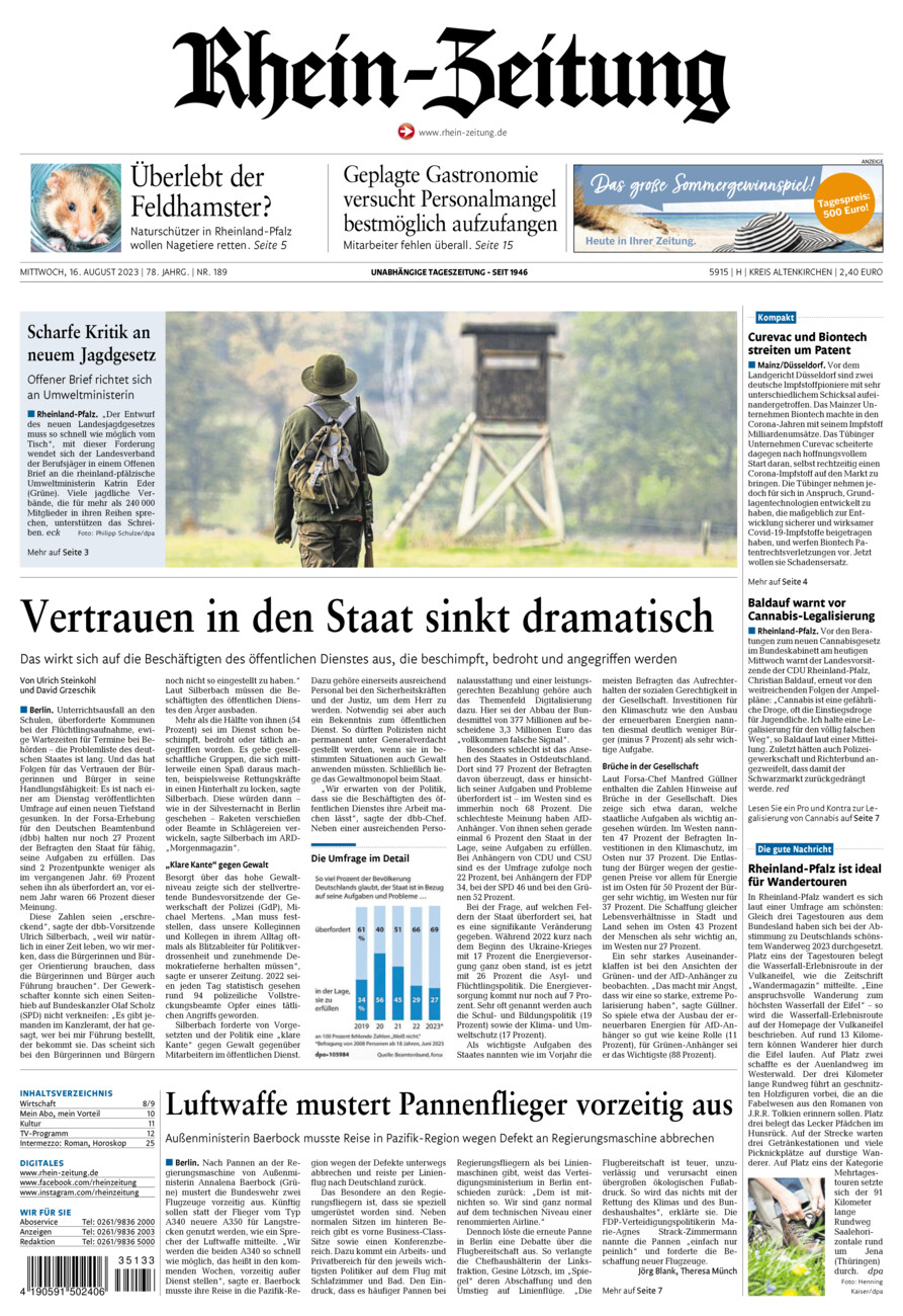 Rhein-Zeitung Kreis Altenkirchen vom Mittwoch, 16.08.2023