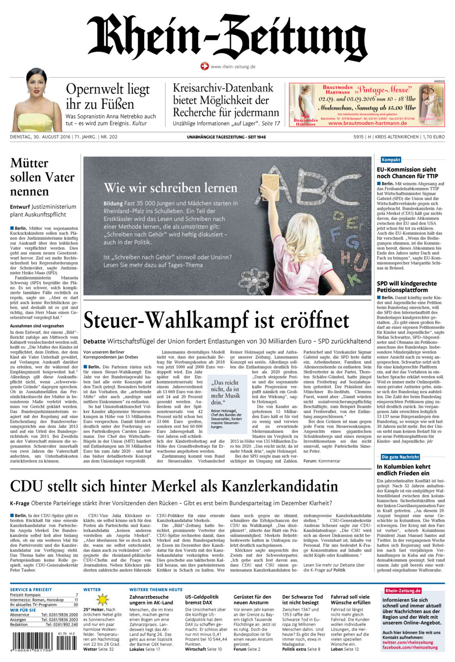 Rhein-Zeitung Kreis Altenkirchen vom Dienstag, 30.08.2016