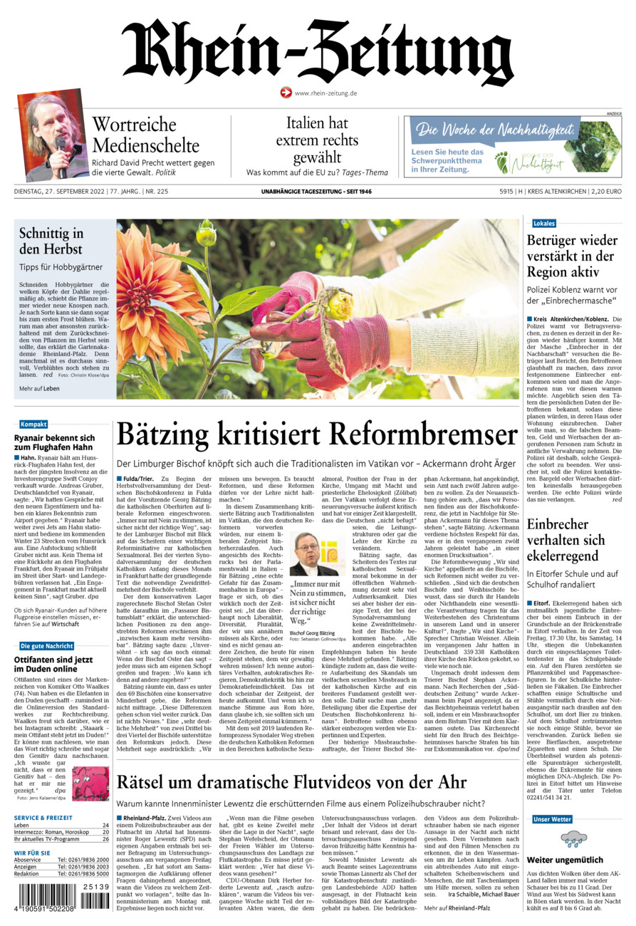 Rhein-Zeitung Kreis Altenkirchen vom Dienstag, 27.09.2022