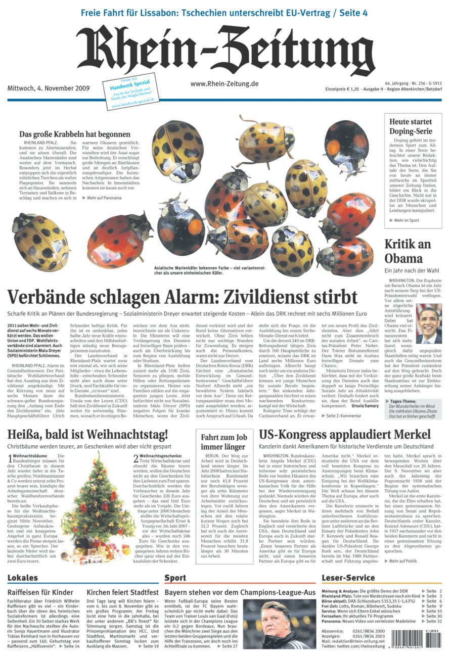 Rhein-Zeitung Kreis Altenkirchen vom Mittwoch, 04.11.2009