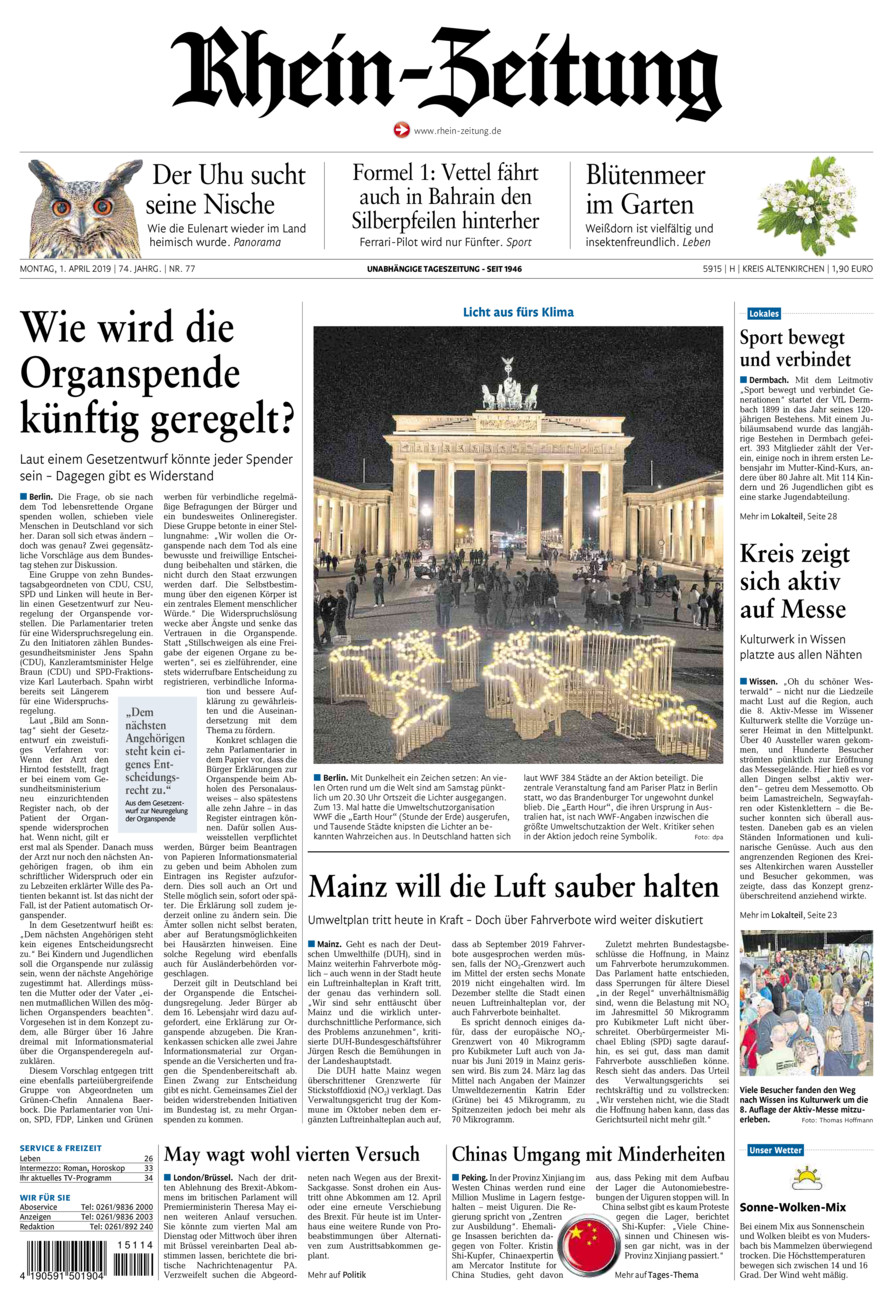 Rhein-Zeitung Kreis Altenkirchen vom Montag, 01.04.2019
