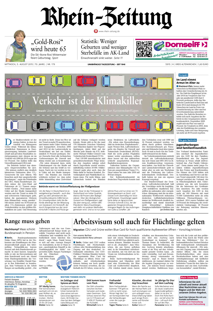Rhein-Zeitung Kreis Altenkirchen vom Mittwoch, 05.08.2015
