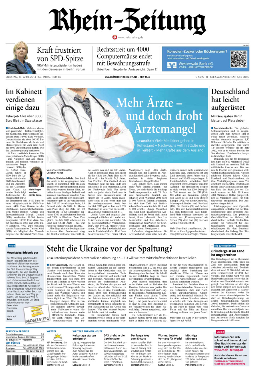 Rhein-Zeitung Kreis Altenkirchen vom Dienstag, 15.04.2014