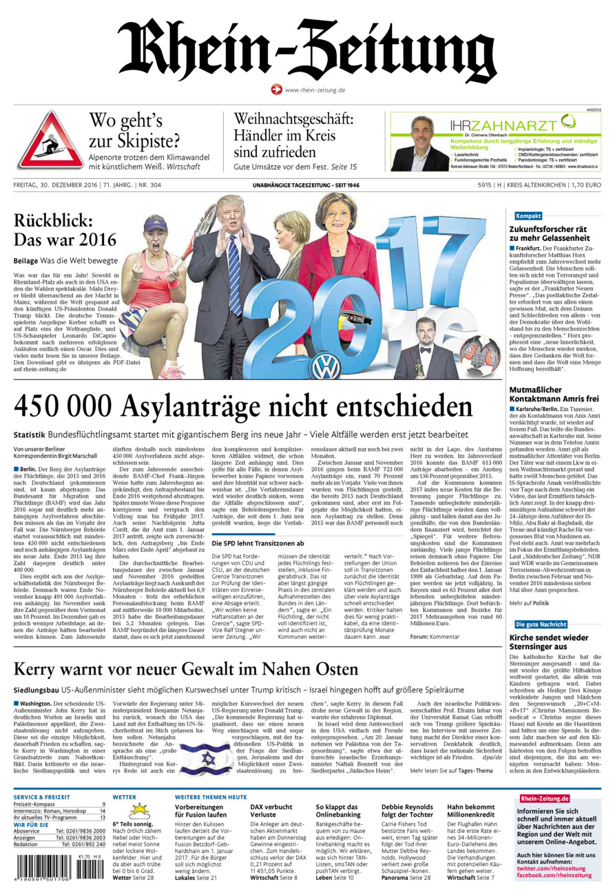 Rhein-Zeitung Kreis Altenkirchen vom Freitag, 30.12.2016